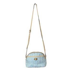 Nanette Lepore Thea Faux Leather Trim Straw Crossbody bag.